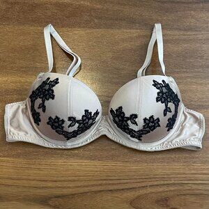 Aerie Nude Black Satin Lace Balconette Bra 34B